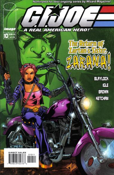 Comic book cover featuring a character on a motorcycle with green background