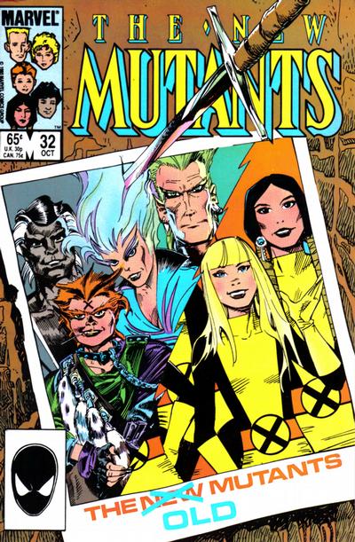 Comic book cover of 'The New Mutants' with character illustrations and Marvel logo.