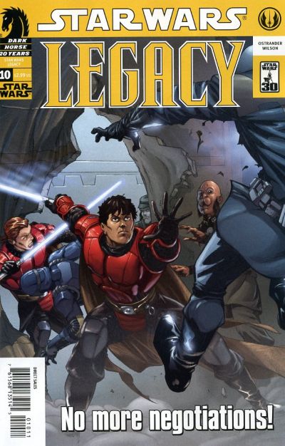 Comic book cover of 'Star Wars: Legacy' featuring characters with lightsabers.