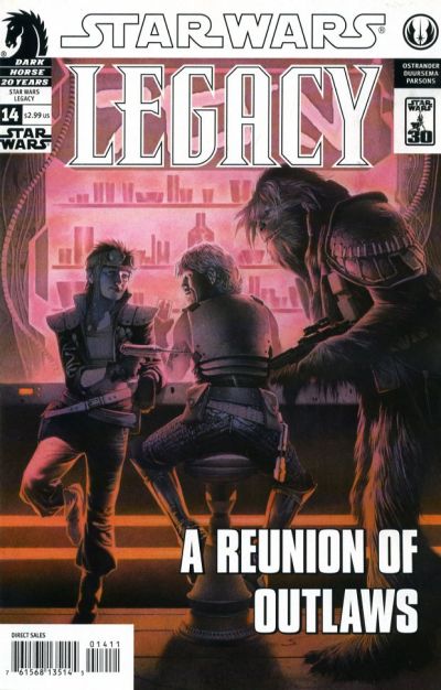 Comic book cover of 'Star Wars: Legacy' featuring three characters in a dramatic pose.