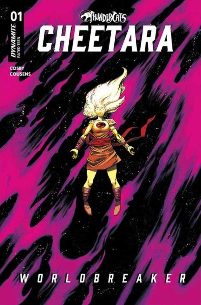 Comic book cover of 'Cheetara' with a character on a pink and black background