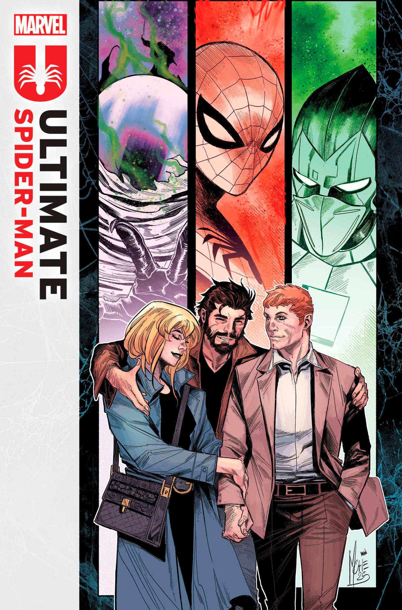 Comic book cover featuring characters from 'Ultimate Spider-Man' with Marvel logo.