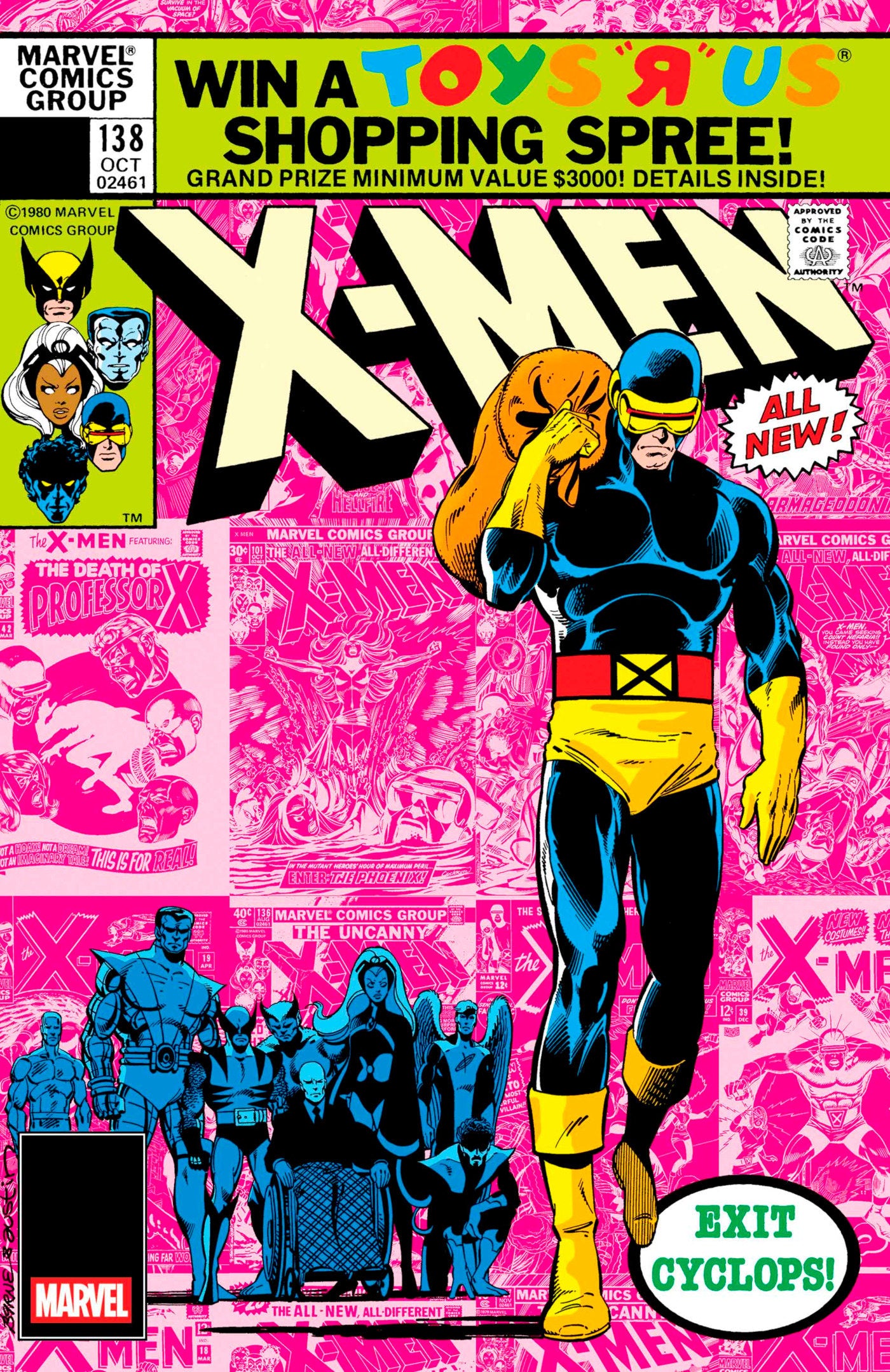 Comic book cover featuring X-Men with promotional text for a shopping spree.