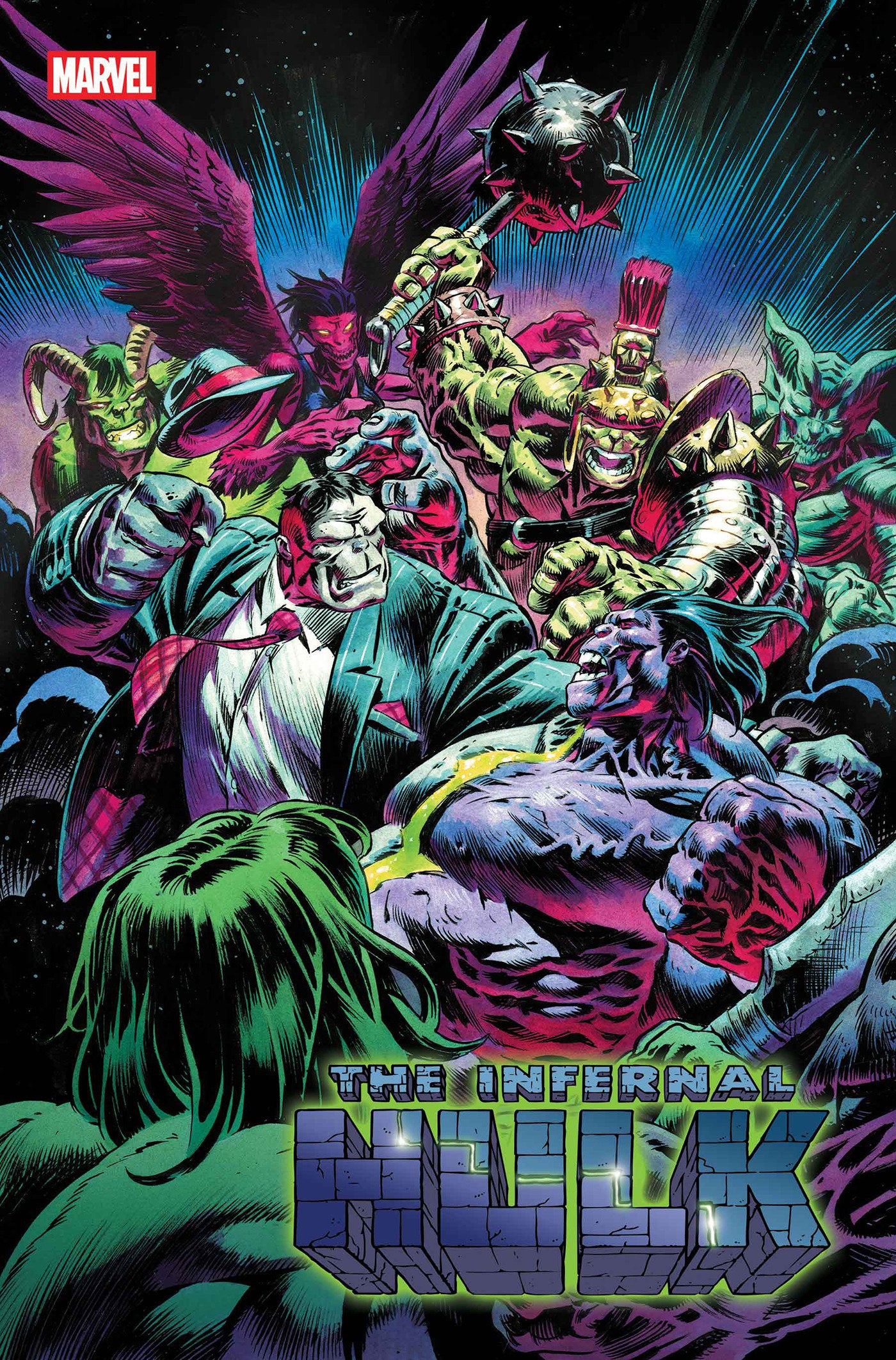 Comic book cover featuring multiple Hulks with vibrant colors and dynamic poses.