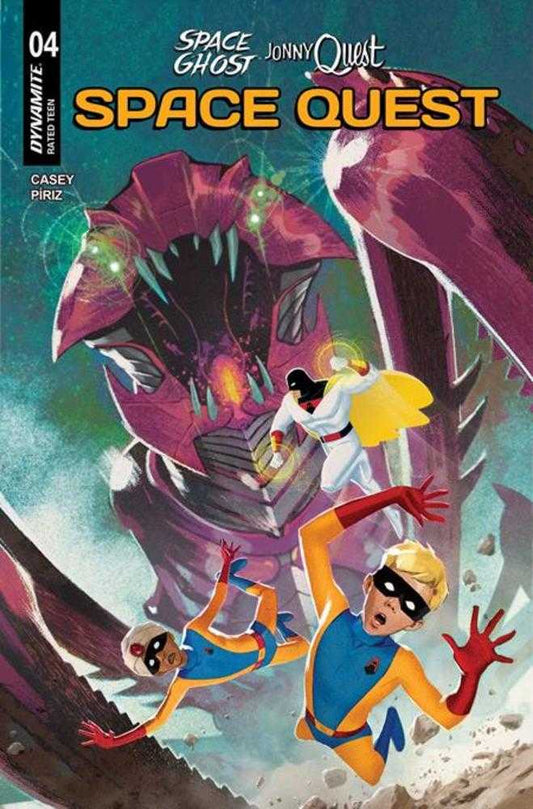 Comic book cover featuring Space Ghost and Jonny Quest with a purple alien creature.