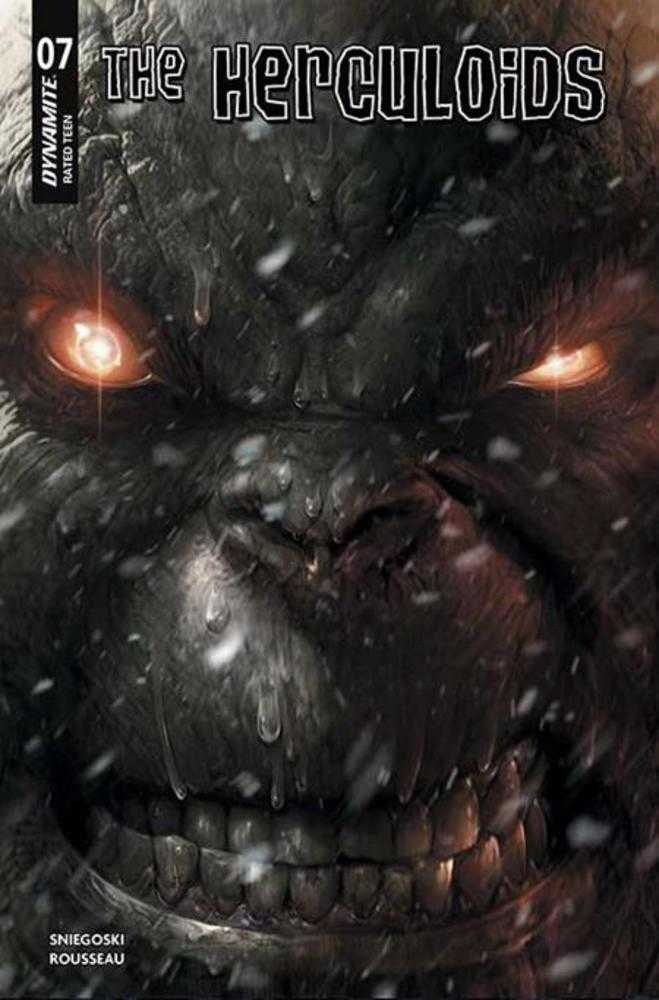Comic book cover of 'The Herculoids' with a dark, monstrous face and glowing eyes.