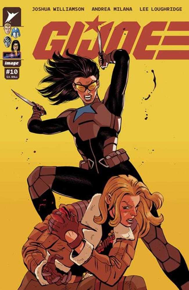 Comic book cover featuring two characters in action poses with a yellow background