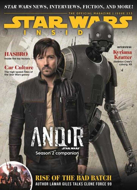 Magazine cover featuring a person with a robot companion, titled 'Star Wars Inside'.