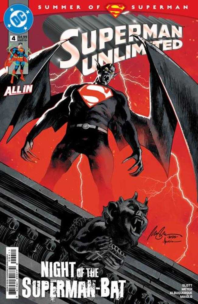 Comic book cover of Superman Unlimited featuring a superhero in a bat-like costume against a red background.