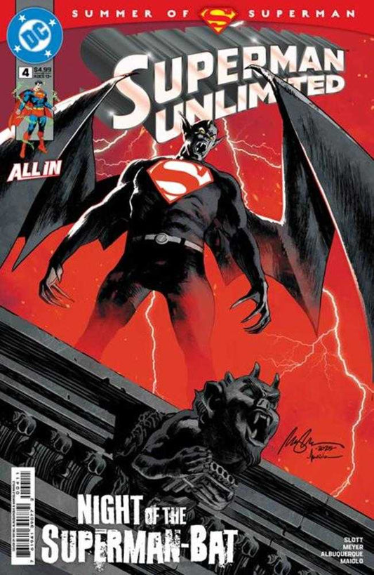 Comic book cover of Superman Unlimited featuring a superhero in a bat-like costume against a red background.