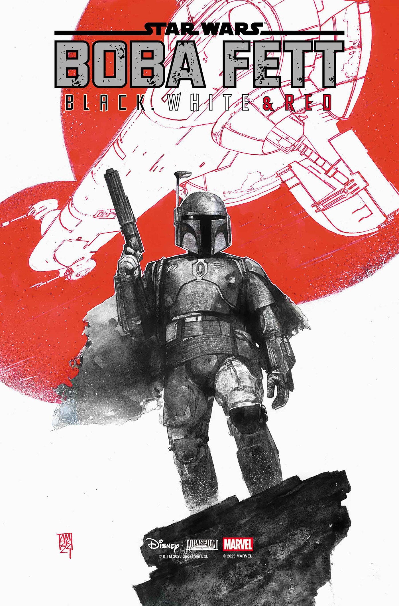 Comic book cover featuring Boba Fett from 'Star Wars' with a red and black design.