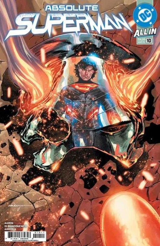 Comic book cover featuring Superman with fiery effects and 'Absolute DC Superman' text.