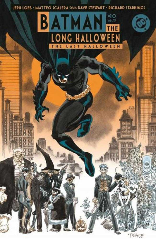 Comic book cover of Batman in a Halloween-themed cityscape with text 'The Long Halloween: The Last Halloween'.