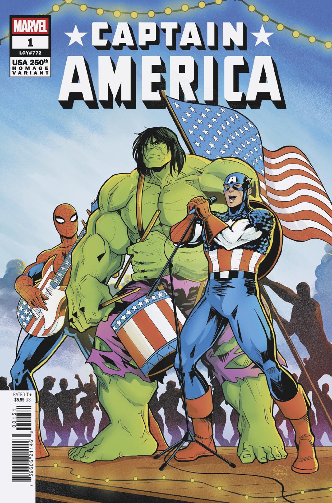 Comic book cover featuring Captain America and Hulk with an American flag.
