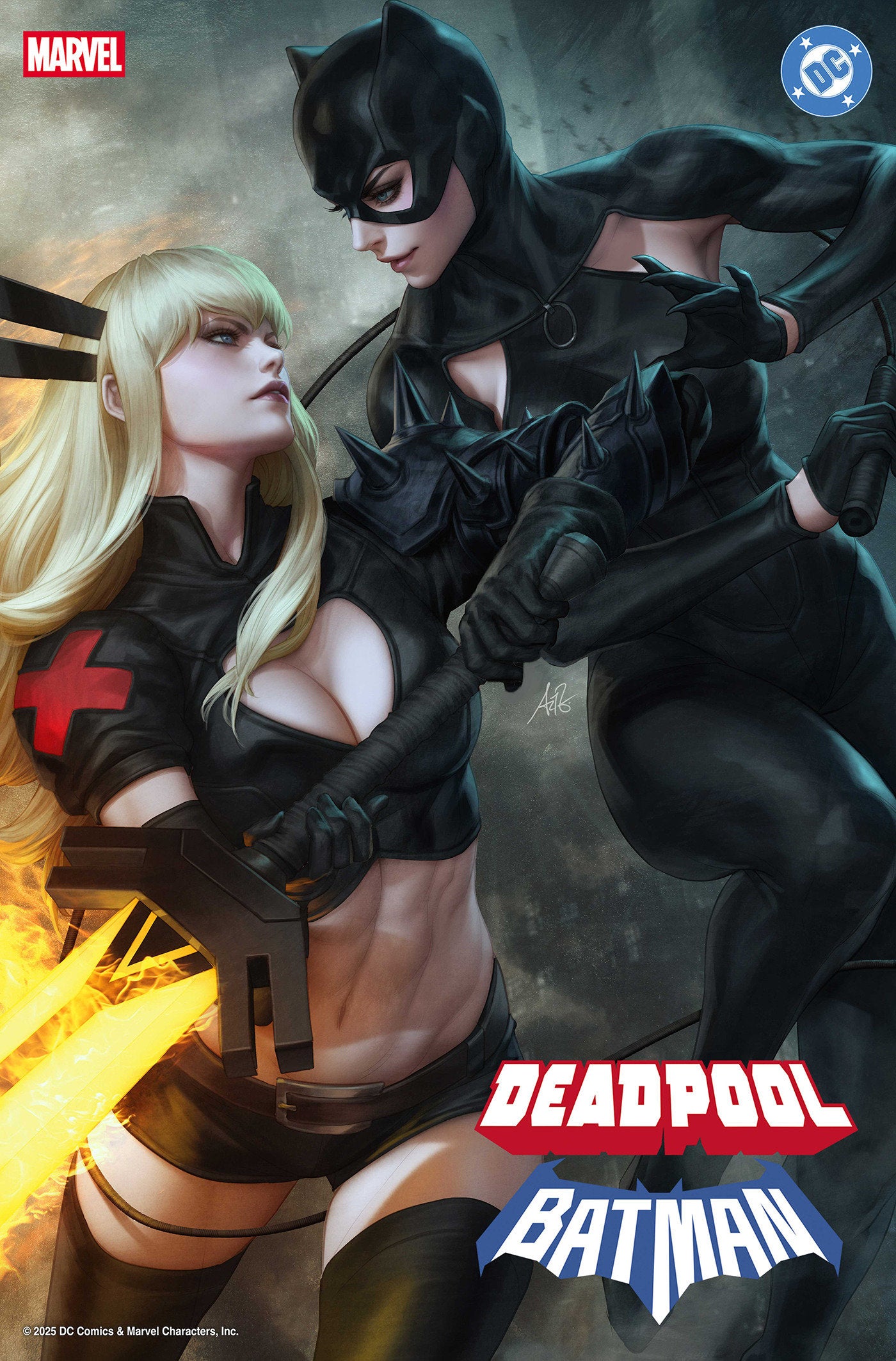 Comic book cover featuring Magik, and Catwoman. The Marvel and DC logos are visible.