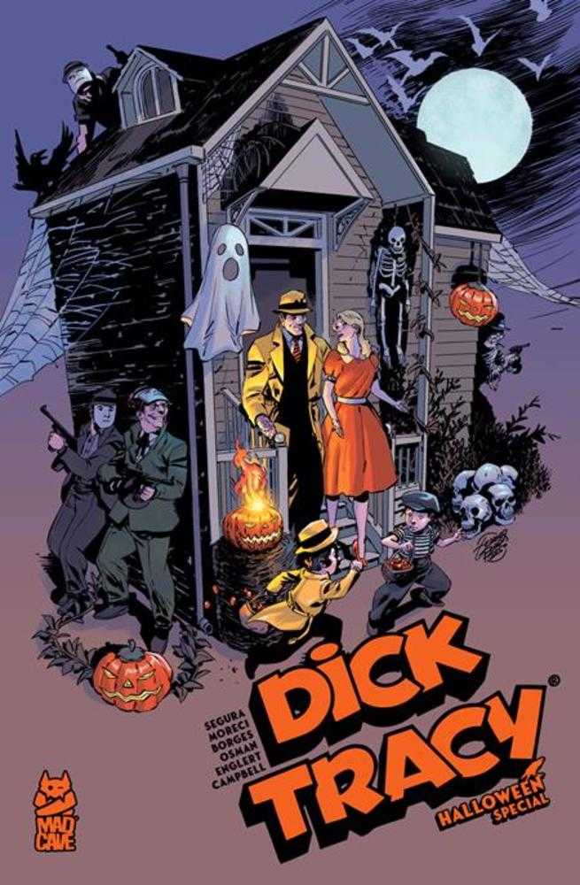 Comic book cover featuring Dick Tracy and a Halloween-themed scene with a house, ghosts, and pumpkins.
