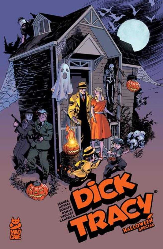 Comic book cover featuring Dick Tracy and a Halloween-themed scene with a house, ghosts, and pumpkins.