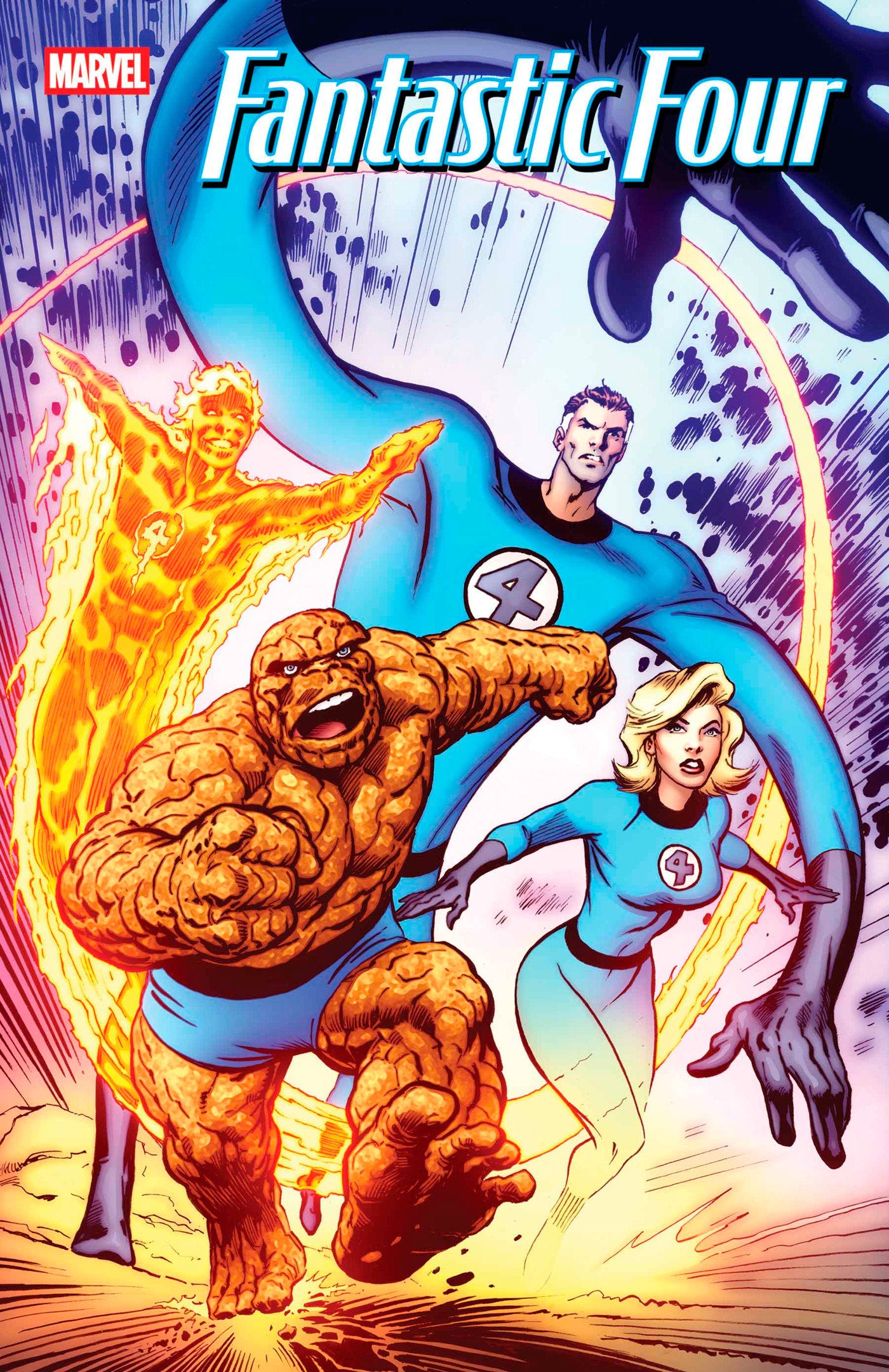 Cover of 'Fantastic Four' featuring four superhero characters with a colorful background.