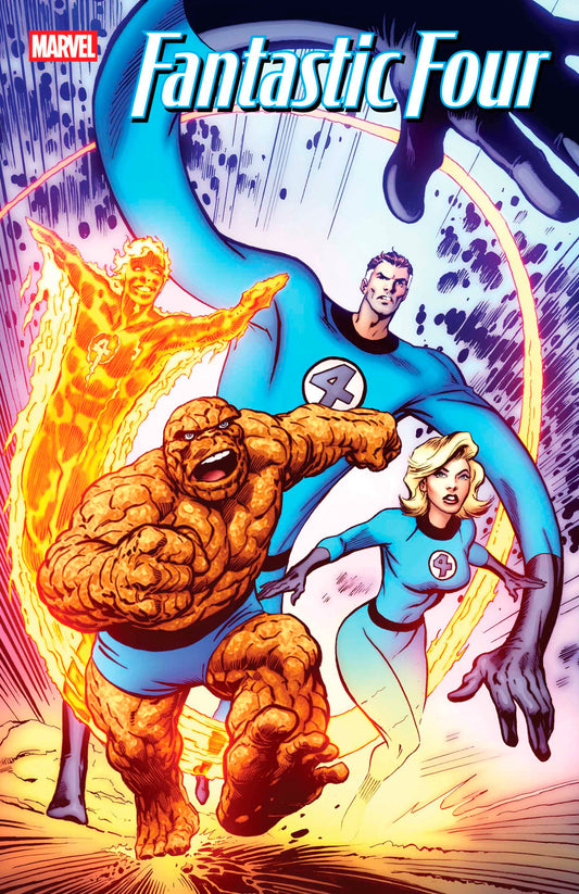 Cover of 'Fantastic Four' featuring four superhero characters with a colorful background.