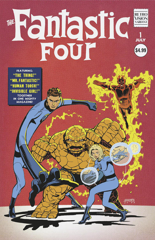 Comic book cover featuring The Fantastic Four with a red background