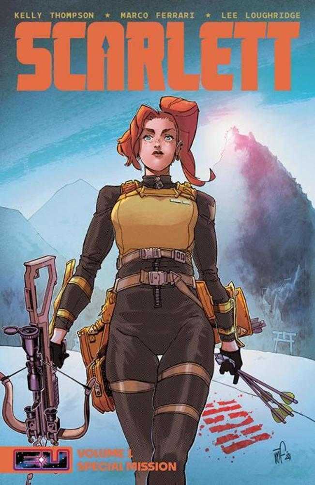 Comic book cover featuring a character in a snowy landscape with mountains.