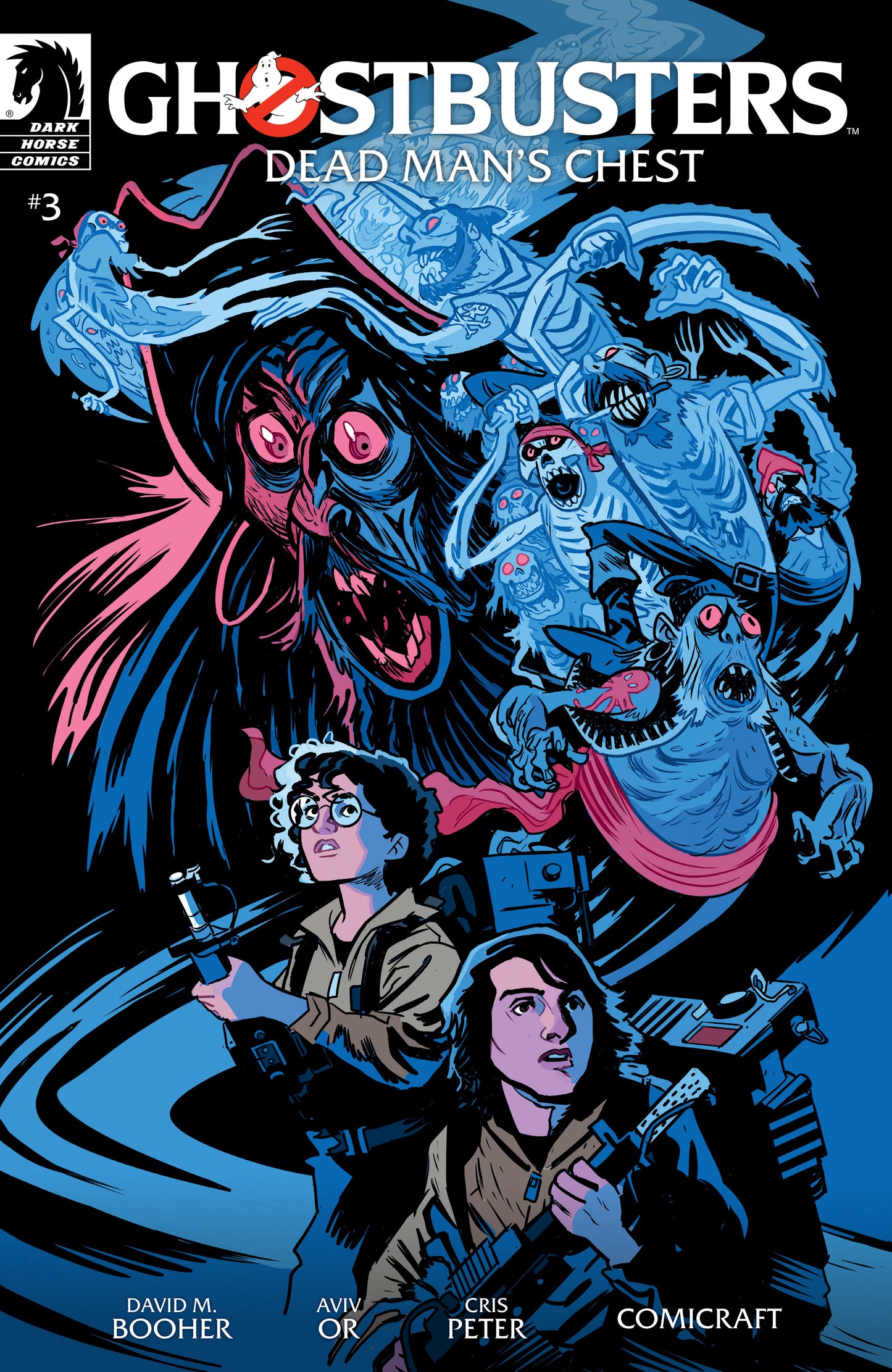 Comic book cover of 'Ghostbusters: Dead Man's Chest' featuring characters and monsters.