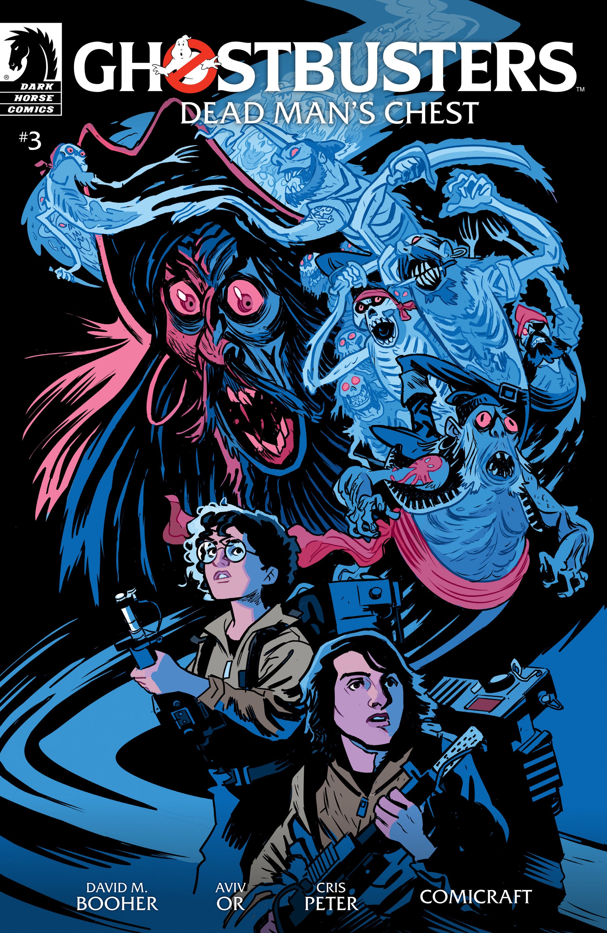 Comic book cover of 'Ghostbusters: Dead Man's Chest' featuring characters and monsters.