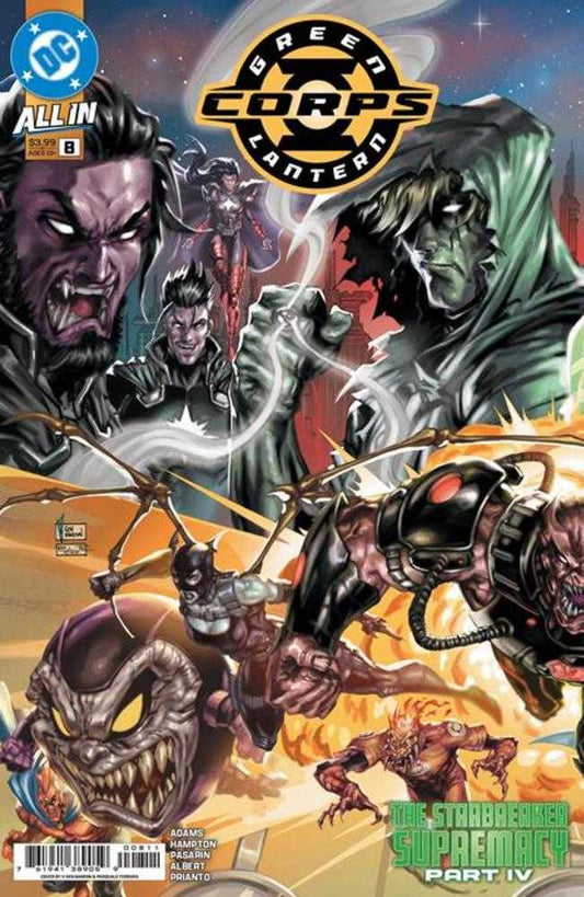 Comic book cover featuring characters from the Green Lantern Corps with a colorful background.
