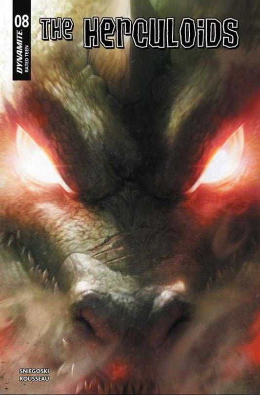Comic book cover of 'The Herculoids' with a close-up of a creature's face.