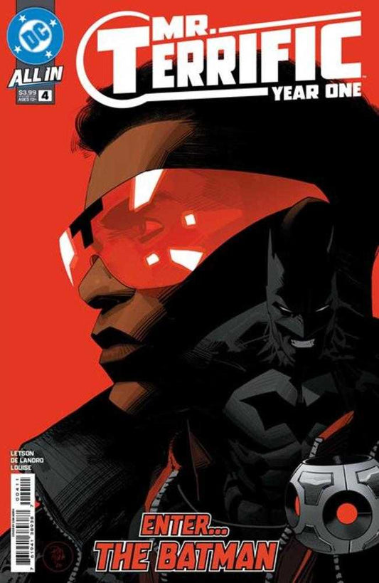 Comic book cover featuring a superhero with a red visor against a red background