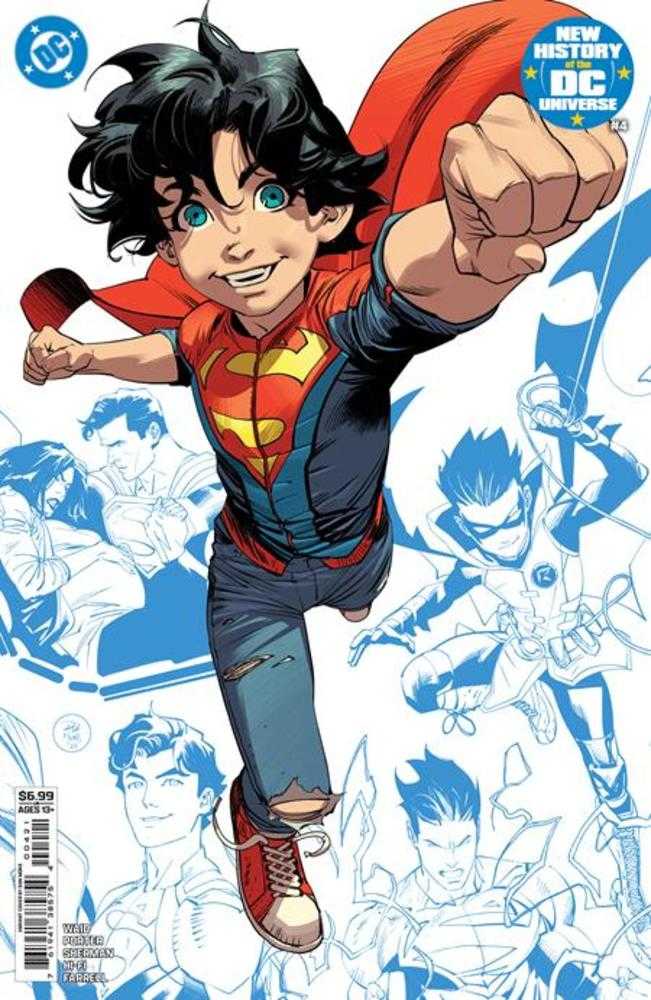 Comic book cover featuring a superhero character in action with other characters in the background.