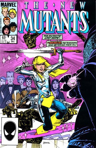 Comic book cover of 'The New Mutants' with characters and Marvel logo.