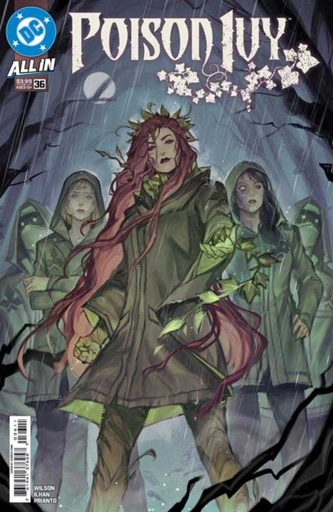 Comic book cover featuring Poison Ivy with a dark, rainy background