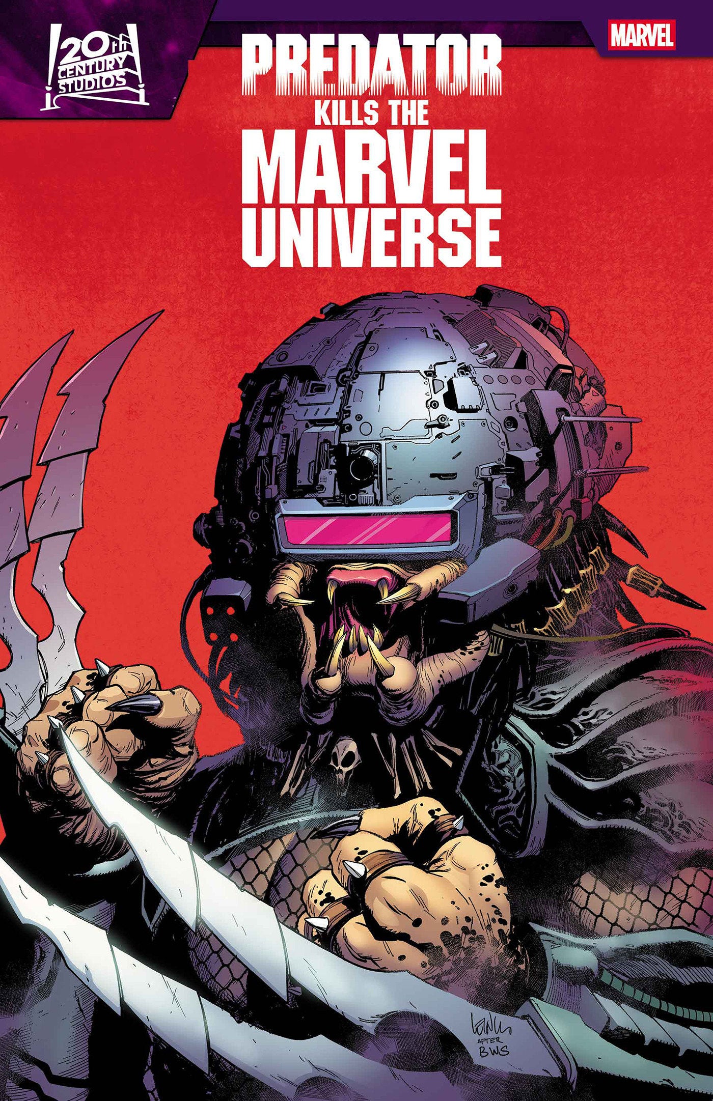 Comic book cover featuring a Predator character with red background and Marvel logo.