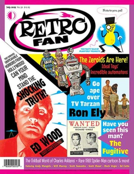 Magazine cover titled 'Retro Fan' with vintage-style graphics and text.