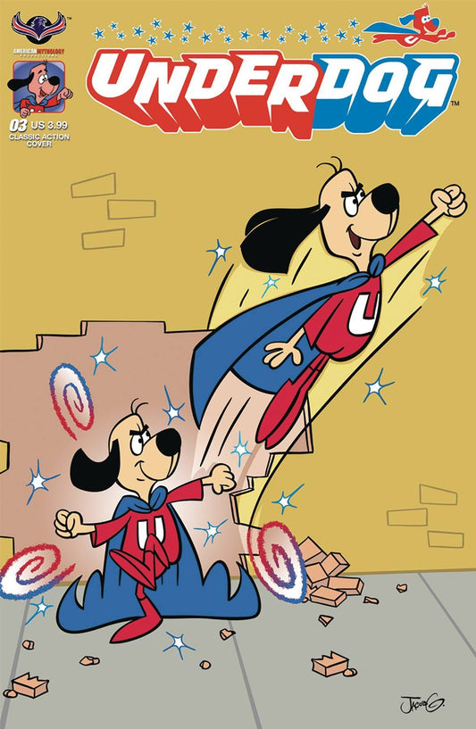 Comic book cover featuring Underdog in superhero attire with a yellow background