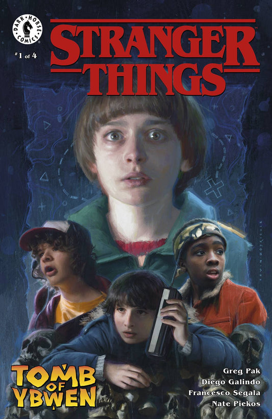 Stranger Things comic book cover with characters and title text.
