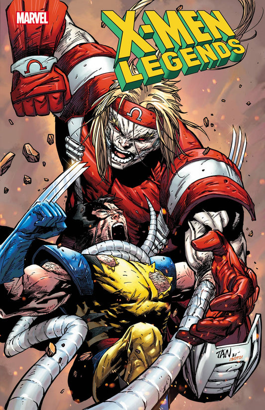Comic book cover featuring a superhero in a red and white costume with 'X-Men Legends' branding.