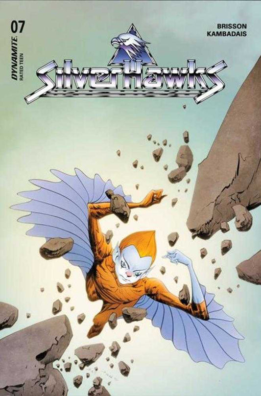 Comic book cover featuring a character with wings flying through air with rocks around, titled 'She-Hulk'.