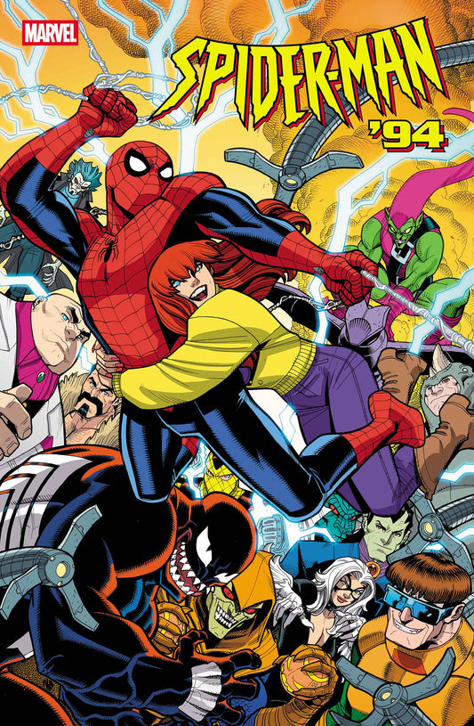 Comic book cover featuring Spider-Man and other characters with vibrant colors and dynamic poses.