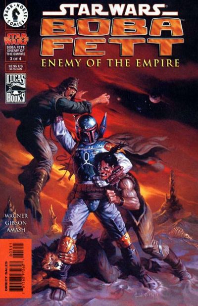 Comic book cover featuring Boba Fett from 'Star Wars' with a battle scene.