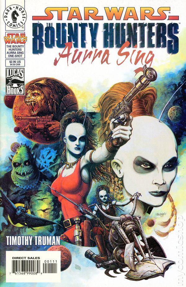 Comic book cover featuring characters from 'Star Wars: The Bounty Hunters' with a colorful background.