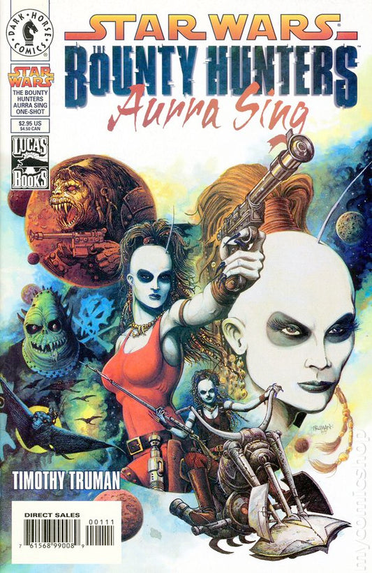 Comic book cover featuring characters from 'Star Wars: The Bounty Hunters' with a colorful background.