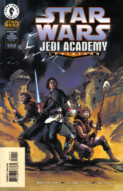 Comic book cover of 'Star Wars Jedi Academy Leviathan' featuring characters with lightsabers.