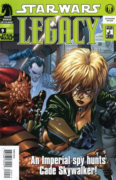 Comic book cover of 'Star Wars: Legacy' featuring a character with blonde hair and a green outfit.