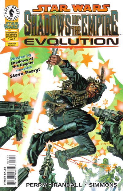 Comic book cover of 'Star Wars: Shadows of the Empire Evolution' with a character in action pose.