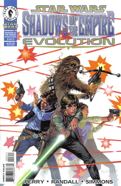 Comic book cover featuring characters from 'Star Wars: Shadows of the Empire Evolution' with a dynamic action pose.