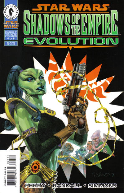 Comic book cover of 'Star Wars: Shadows of the Empire Evolution' featuring a green-skinned character with a weapon.
