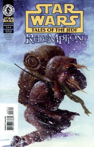 Comic book cover of 'Star Wars: Tales of the Jedi - Redemption' featuring a Wookiee in a snowy landscape.
