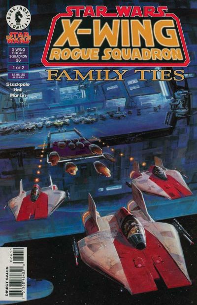 Comic book cover of 'Star Wars: X-Wing Rogue Squadron Family Ties' with spacecraft and text.